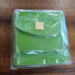 New With Tags. Rioni Green Leather Wallet with Gold Accent